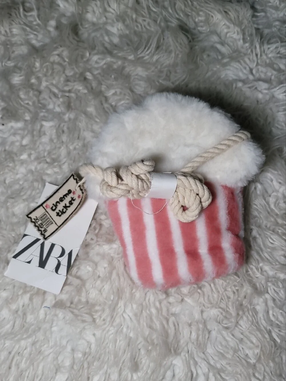ZARA Pink & White Plush Popcorn Kids Crossbody Pouch